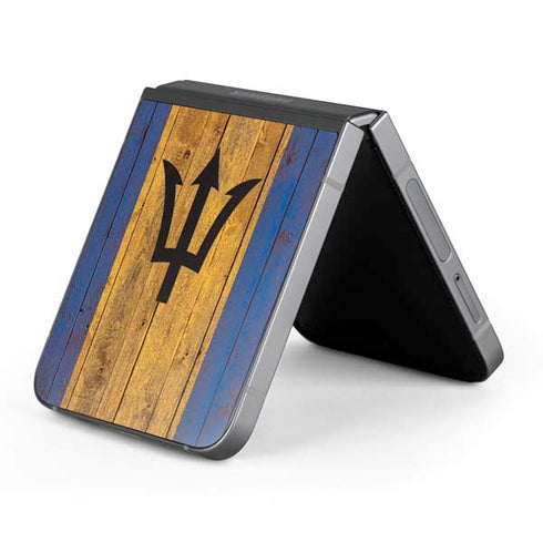 Barbados Flag Dark Wood Galaxy Z Flip6 Skin